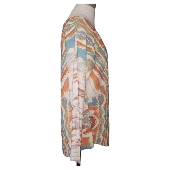 CT471 Patchington Abstract design V-necl Long Sleeve Ribbed Blouse M - Picture 3 of 4